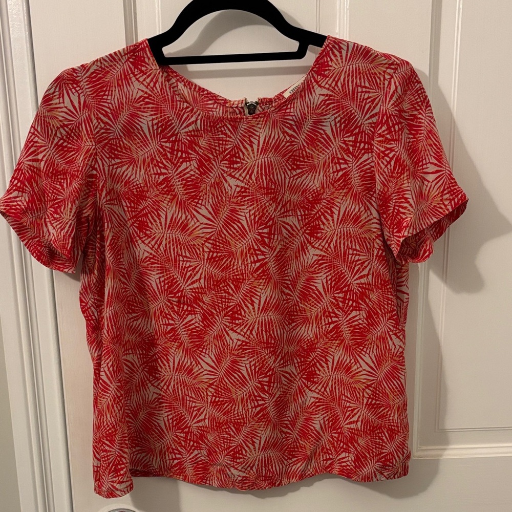 Red Tropical Palm Print Amour Vert Women's Silk Top